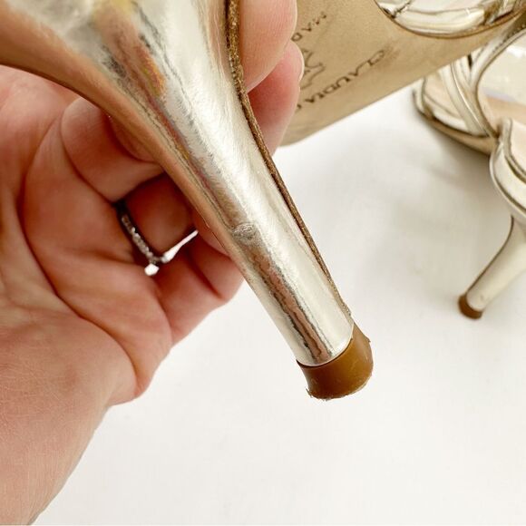 Claudia Ciuti Metallic Gold Strappy Evening Sandal 7.5 Narrow - Picture 5 of 12